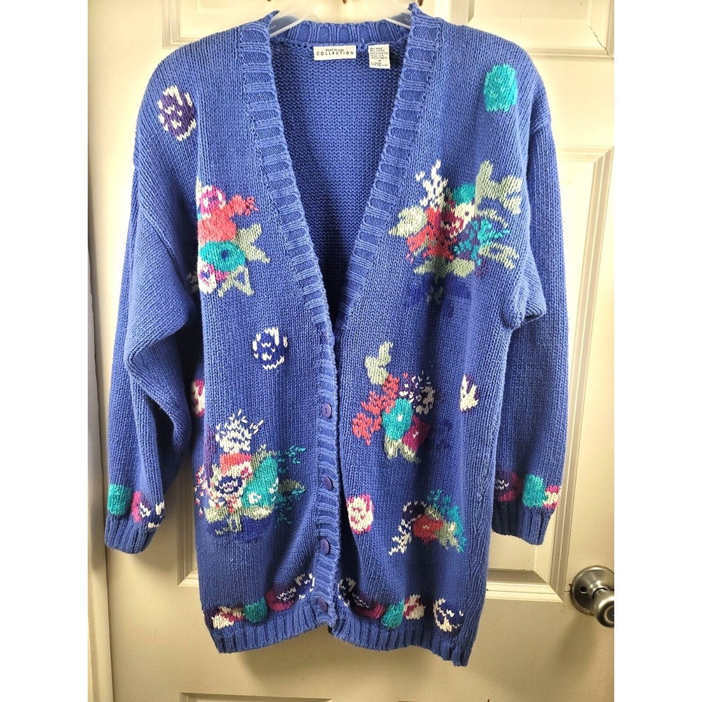 Vintage‎ Point Of View Collection Floral Cardigan Sweater Women's Size M Acrylic
